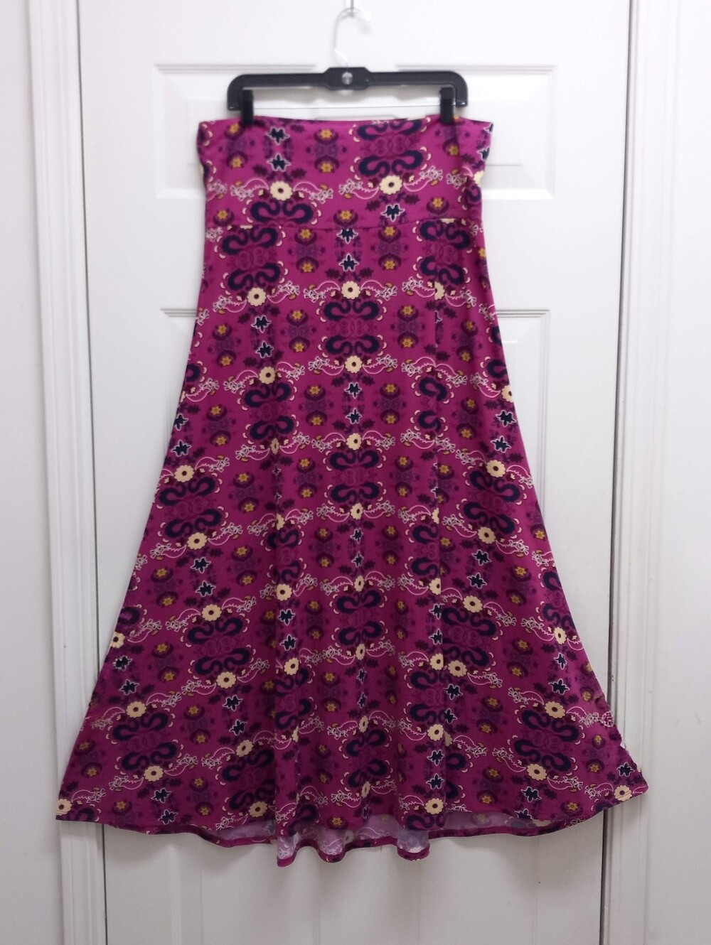 Boho Floral Maxi Skirt XL Pink Stretch Cottagecore Hippie Whimsygoth Festival